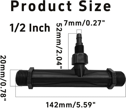 2Pcs 1/2 Inch Venturi Fertilizer Injector, Black Plastic Irrigation Mixer Tube, Agricultural Water System Device for Garden Farm Lawn