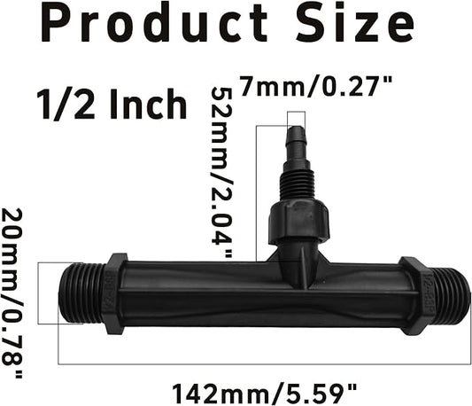 2Pcs 1/2 Inch Venturi Fertilizer Injector, Black Plastic Irrigation Mixer Tube, Agricultural Water System Device for Garden Farm Lawn