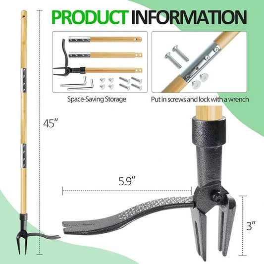Weed Puller Tool, Stand Up Heavy Duty Weed Remover Tool with Long Handle & 4-Claw Steel Head, Bamboo Garden Hand Weeding Tool - Easily Remove Weeds Without Bending, Pulling,or Kneeling