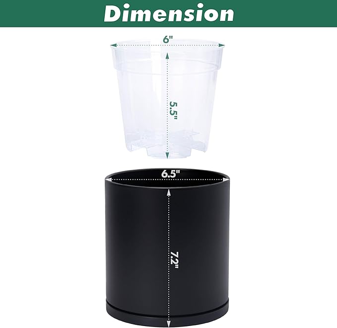 D'vine Dev Double-Layer Planter Set – Rotating Plastic Cachepot with Clear Inner Liner for Root Health, Perfect for Indoor Plants, 6.5", Black, 73-U-B-2