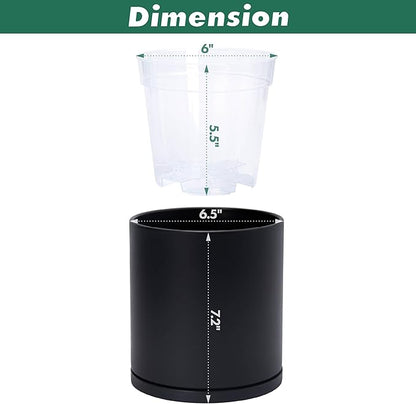 D'vine Dev Double-Layer Planter Set – Rotating Plastic Cachepot with Clear Inner Liner for Root Health, Perfect for Indoor Plants, 6.5", Black, 73-U-B-2
