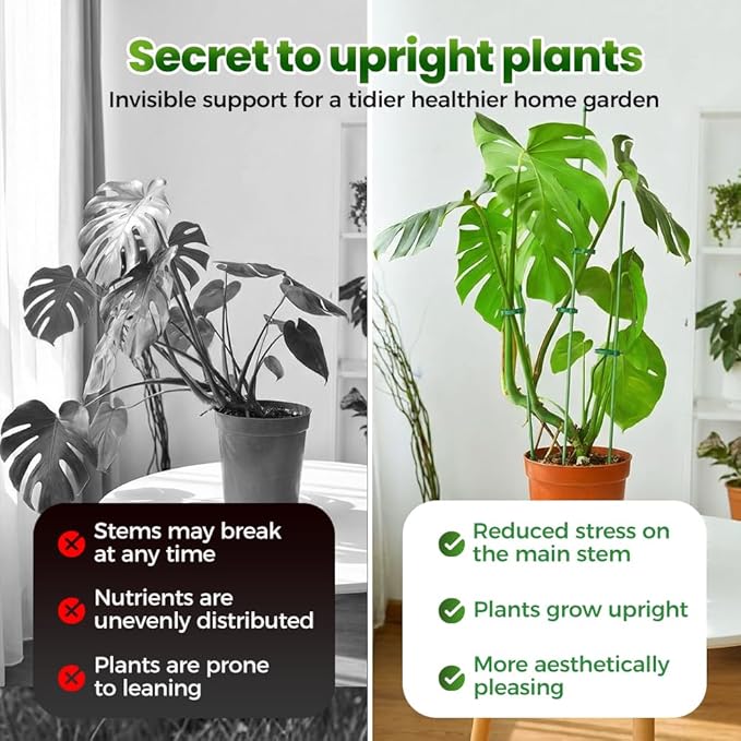 Extendable Plant Stakes, 17 Inch Plant Support Stakes with Clips, Sturdy Plant Stakes for Indoor Outdoor,Garden Sticks for Tomato,Orchid,Climbing Plants (45cm, 5Pcs)
