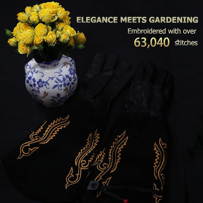 Long Leather Thorn Proof Gardening Gloves for Women/Men, Great for Rose Pruning, Cactus Handling, Weeding, Heavy Duty Gauntlet, Garden Gifts for Gardener (Western Style, Large)