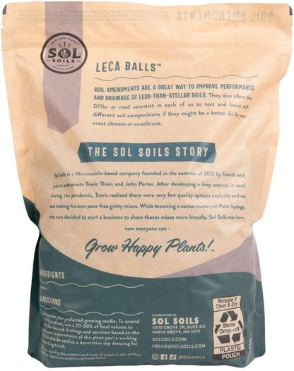 Sol Soils LECA Balls - Lightweight & 100% Natural Hydroponic Clay Pebbles for Plants - Soil Amendments to Improve Drainage, Aeration, and Support Healthy Root Growth - 1 Gallon
