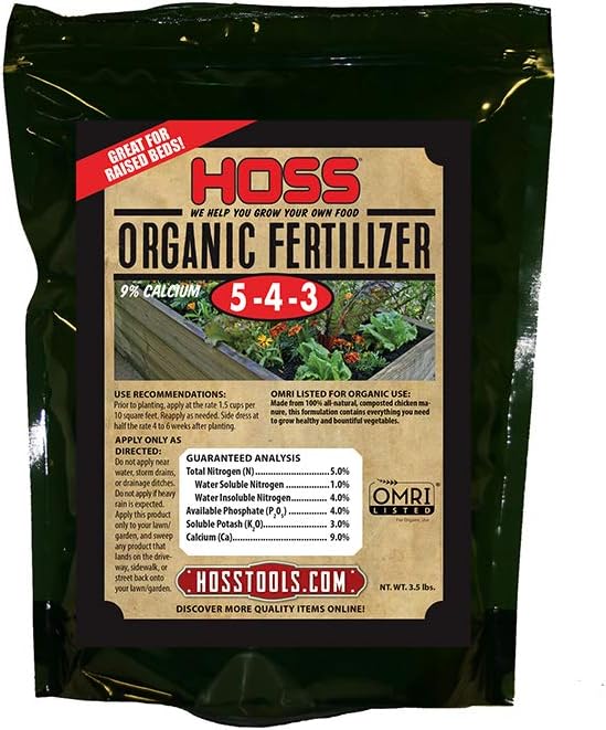 HOSS Complete Organic Fertilizer | 5-4 - 3 Plus 9% Calcium | Great for Vegetable Gardens | OMRI Certified for Organic Growing (1, 3.5 lbs)