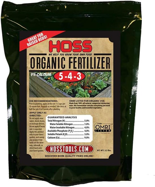 HOSS Complete Organic Fertilizer | 5-4 - 3 Plus 9% Calcium | Great for Vegetable Gardens | OMRI Certified for Organic Growing (1, 3.5 lbs)