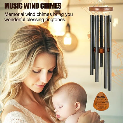 Memorial Wind Chimes for Outdoor, Mother Theme Metal Windchime with Carnation & Butterfly Design, Sympathy Gift, Garden Patio Decor
