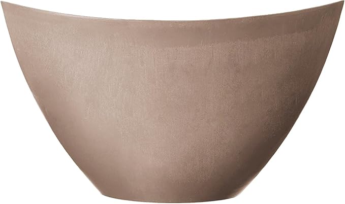 Arcadia Garden Products PSW Pot Collection YB41TP Plastic/Stone/Wood Composite Curved Planter Pot – No Drainage Hole (Drillable), for Indoor and Outdoor Plants and Gardens, 16-inch, Taupe