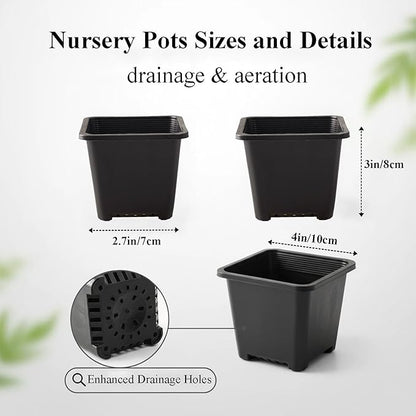 50 Packs Square Nursery Pots for Plants 4 Inch Succulent Plant Pots Set Plastic Seedling Starting Pots with Drainage Holes Nursery Pots Variety Pack Flower pots Planter Seed Starter, Black