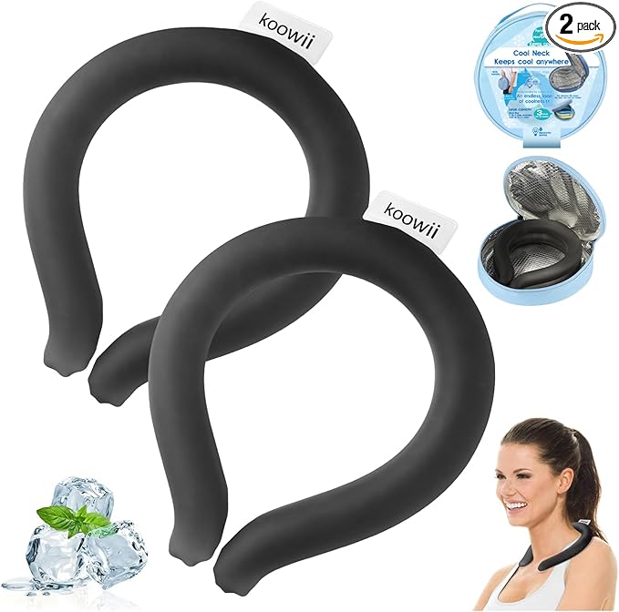 2-Pack Reusable Neck Cooling Tubes with Insulated Bag – Fast Freeze Ice Neck Wraps for Hot Weather, Sports & Outdoor Use, Eco-Friendly Ice Ring for Instant Cooling Relief Size M (Black, Set of 2)