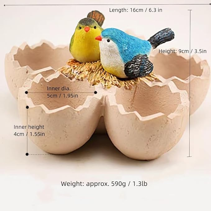 Fantasee Succulent Pot, Small Garden Pots with Drainage Hole, Resin Plants Flower Pots Miniature Ornaments for Home Office Decor (Bird's Nest)