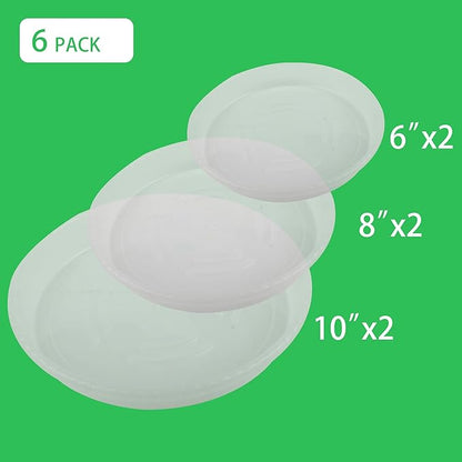 6 Pack Plant Saucers of 6 inch & 8 inch & 10 inch, Durable Plastic Plant Trays for Indoors, Clear Plastic Flower Plant Pot Saucer Pot Tray