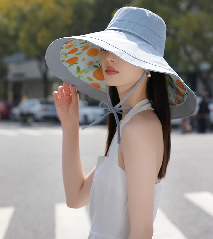 Wide Brim Women Sun Hat Summer Beach Bucket Fishing Hats Metal Wired Edge Packable UV Protection for Hiking Garden Travel