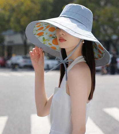 Wide Brim Women Sun Hat Summer Beach Bucket Fishing Hats Metal Wired Edge Packable UV Protection for Hiking Garden Travel