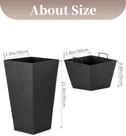 Sziqiqi Tall Planter for Indoor Outdoor: Set of 2 Large 21.6in Metal Taper Plant Pots with Inner Pots - Square Black Flower Pot with Drainage Holes for Outside Front Door Patio Garden Floor