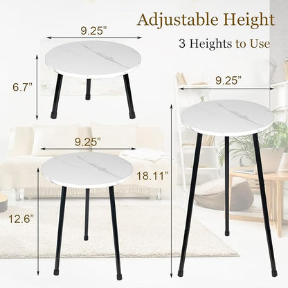 ARTORA Indoor Plant Stand, Mid Century Wood Plant Stool Adjustable White Corner Tall Plant Sand Marble Texture Small Round End Table 18 Inch Plant Holder for Flower Pots Modern Home Decor (18.11' x 9.25")