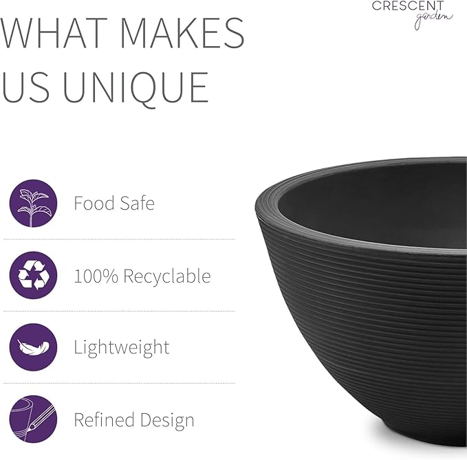 Crescent Garden Delano Bowl Planter, Large Outdoor Round Shallow Plant Pot for Water Garden, Bonsai Plant Pots, Succulents with Drain Hole - Double Walled Bowl Lotus Pot, 26" W (Slate)