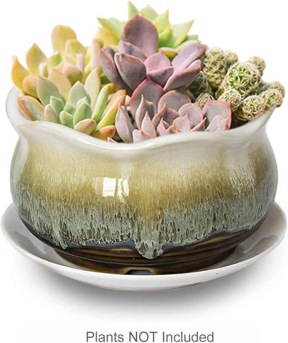 Dahlia 5.5'' Inch Rustic Drip Glazed Ceramic Planter/Succulent Pot/Plant Pot, Brown