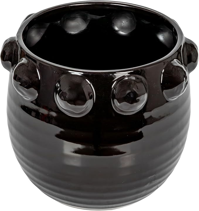 Creative Co-Op Round Terra-Cotta Planter with Raised Dots Design, Black