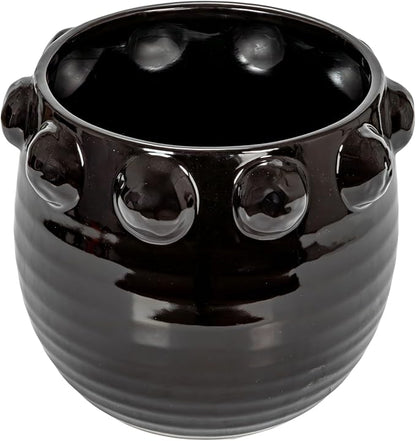 Creative Co-Op Round Terra-Cotta Planter with Raised Dots Design, Black