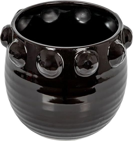 Creative Co-Op Round Terra-Cotta Planter with Raised Dots Design, Black