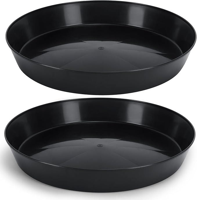 21 Inch (19 Inch Base) Case of 2 Plant Saucer - Black Polypropylene,Heavy Duty Indoor/Outdoor Tray and Drip Pan,Collects Flower Pot Excess Water Made in USA