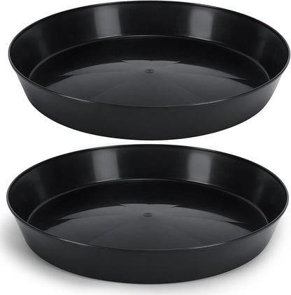 21 Inch (19 Inch Base) Case of 2 Plant Saucer - Black Polypropylene,Heavy Duty Indoor/Outdoor Tray and Drip Pan,Collects Flower Pot Excess Water Made in USA