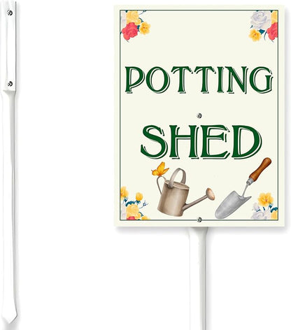 Garden Sign With Stake Potting Shed Aluminium Sign 6X4.6Inch Wildflower Sign Flower Sign Funny Garden Décor Aluminium Sign Gardening Gifts And 11.6" Stake Kit