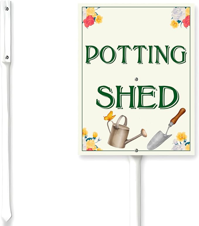 Garden Sign With Stake Potting Shed Aluminium Sign 8X12 Inch Wildflower Sign Flower Sign Funny Garden Décor Aluminium Sign Gardening Gifts And 12.8" Stake Kit