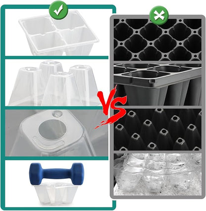 40 Pack Reusable 4-Cell Seed Starter Trays with Large Drainage Holes - Clear Transparent Trays for Root Growth Monitoring, Avoids Overwatering, Easy Transplant, Fits Standard 1020 Trays