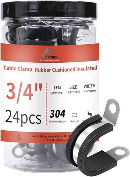 AKIHISA 24Pcs 3/4 Inch Cable Clamps, 304 Stainless Steel Conduit Clamps, for Cable, Pipe, Hose, Fuel Line, Metal Wire Cord Installation