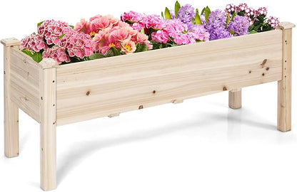 HAPPYGRILL Raised Garden Bed, Wood Planter Box with Legs, 5 Drainage Holes, Elevated Garden Bed for Vegetables Flowers, Outdoor Plant Container for Yard Garden