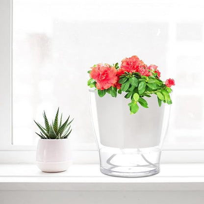ZOOFOX 4 Pack Self Watering Pots for Indoor Plants, 7 Inch Large Clear Plastic Automatic-Watering Plant Pot, Modern Decorative Pot for Indoor Plants, Flowers, Herb, Aloe, Orchid, African Violets