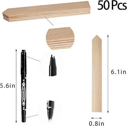 Zkptops 50Pcs Plant Labels 6 Inch Wooden Plant Tags Waterproof Garden Markers Plant Markers Garden Labels Sticks Eco-Friendly Wooden Plant Sign Stakes Sticks for Seed Pot Herbs Flowers Vegetables