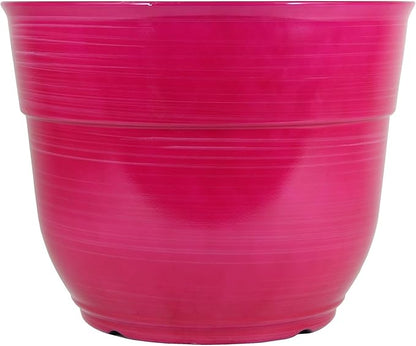 Garden Elements Indoor/Outdoor Glazed Brushed Happy Plastic Planter, Large, Bright Pink, 15"