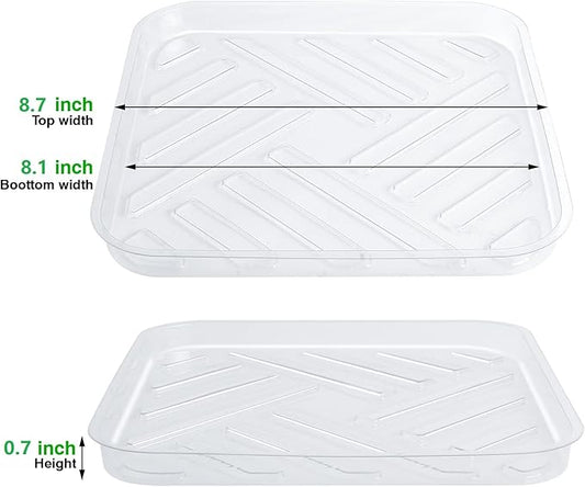 Idyllize 5 Pack 8.5 Inch of Plastic Plant Saucer, Square Clear Drip Trays for Indoors & Outdoor Plants, Durable Thick Saucer for Flower Pot (8.5")