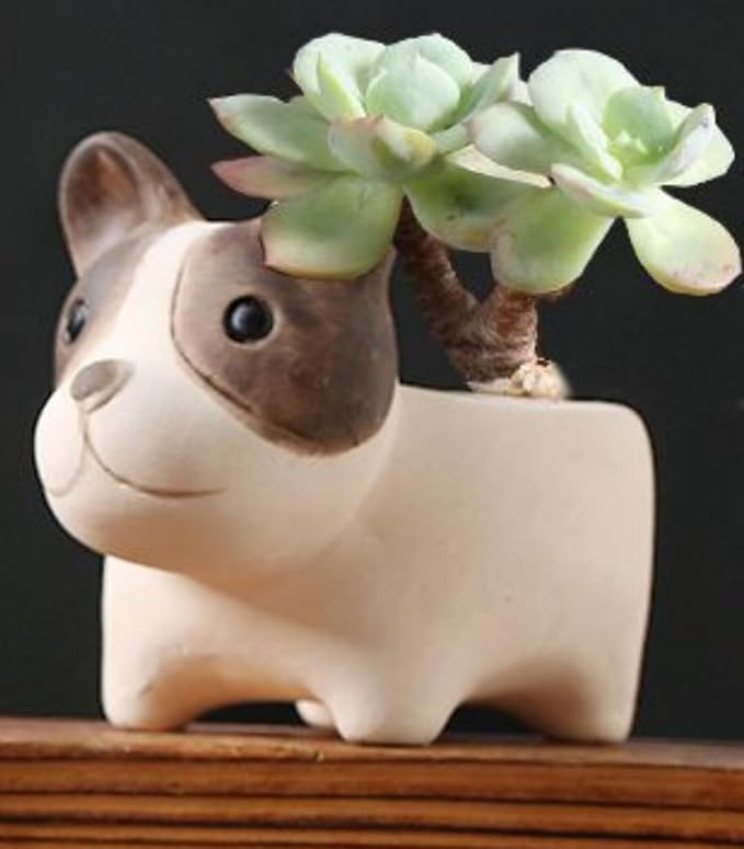 Ceramic Succulent Plant Pot Cactus Plant Pot Flower Pot Container Planter with Drainage Hole Home Office Desk Garden Gift Idea Animal Shaped Flower Pot Cute Vase Pot (Dog)