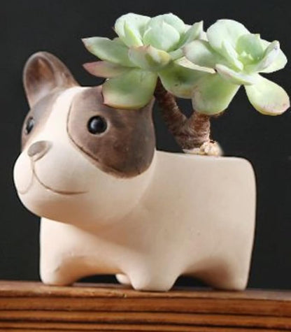 Ceramic Succulent Plant Pot Cactus Plant Pot Flower Pot Container Planter with Drainage Hole Home Office Desk Garden Gift Idea Animal Shaped Flower Pot Cute Vase Pot (Dog)