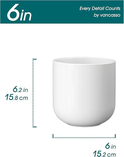 vancasso 6 Inch Ceramic Plant Pots, Planters with Drainage Hole, Flower Pots Planters Pots for Indoor Plants, Modern Indoor Decorative Garden Pot, Home Decor, White