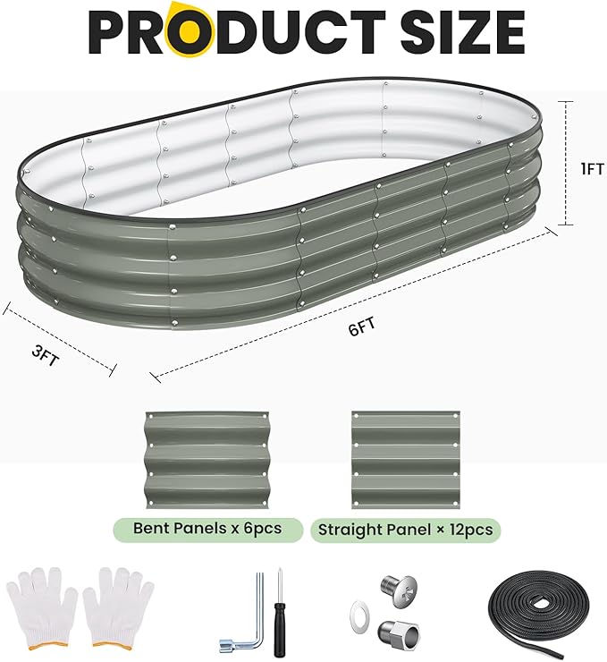 Raised Garden Bed, 6x3x1 FT Oval Raised Garden Beds Outdoor, 18” Raised Beds for Gardening Vegetables Flower Herb