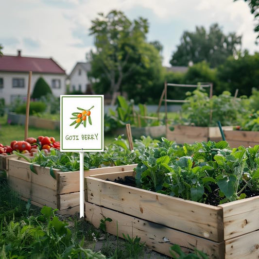 Goji Berry Marker Yard Sign with Stakes 7in×8.8in, Aluminum Yard Signs, Waterproof Plant Marker Reusable Garden Stake Tags with Vegetable Names for Nursery Outdoor Garden