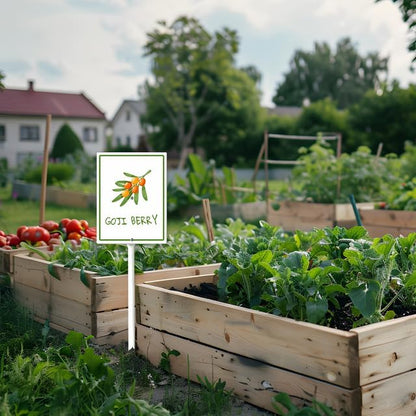 Goji Berry Marker Yard Sign with Stakes 4.6in×6in, Aluminum Yard Signs, Waterproof Plant Marker Reusable Garden Stake Tags with Vegetable Names for Nursery Outdoor Garden