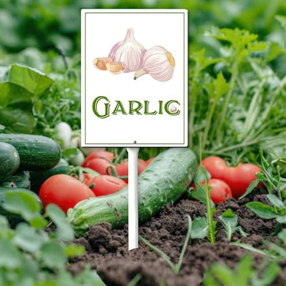 Garden Vegetable Signs With Stake Garlic Garden Signs For Vegetables Vegetable Markers For Outdoor Garden Plants Outdoor Waterproof 6x4.6inch Outdoor Garden Plants Garden Flowers Plants