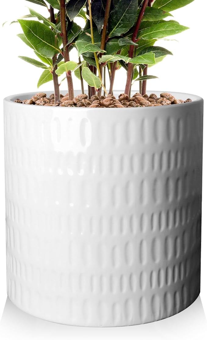 10 Inch Plant Pot,Ceramic Planter with Drainage,Large Planters for Indoor Plants,Indoor&Outdoor Plant pots,Ceramic Flower pots,Cylinder Flower Planter Pot(Pure White)