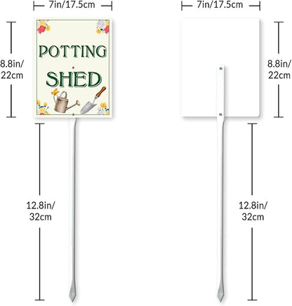Garden Sign With Stake Potting Shed Aluminium Sign 7X8.8Inch Wildflower Sign Flower Sign Funny Garden Décor Aluminium Sign Gardening Gifts And 12.8" Stake Kit