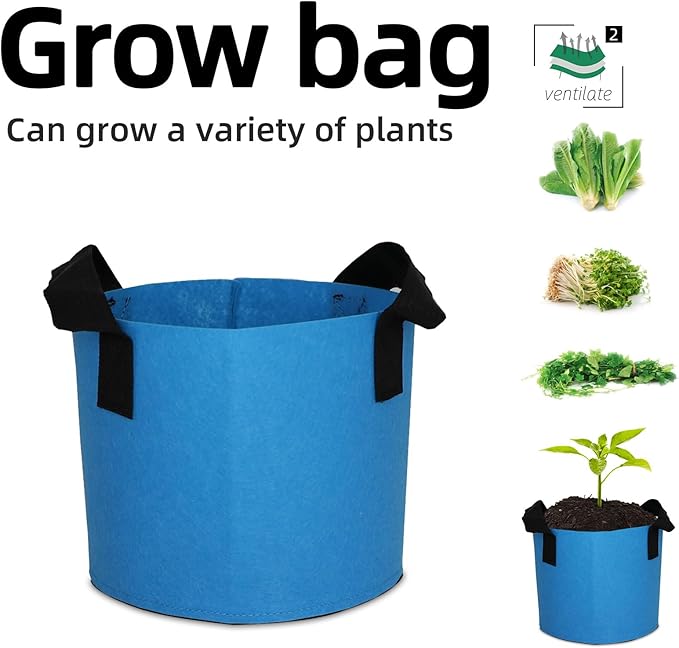 Grow Bags,Growing Pot Bags Garden Grow Bag Indoor Outdoor Fabric Aeration Plant Pot Container Flower Vegetable Pouch (Sky Blue,2 Gallon)