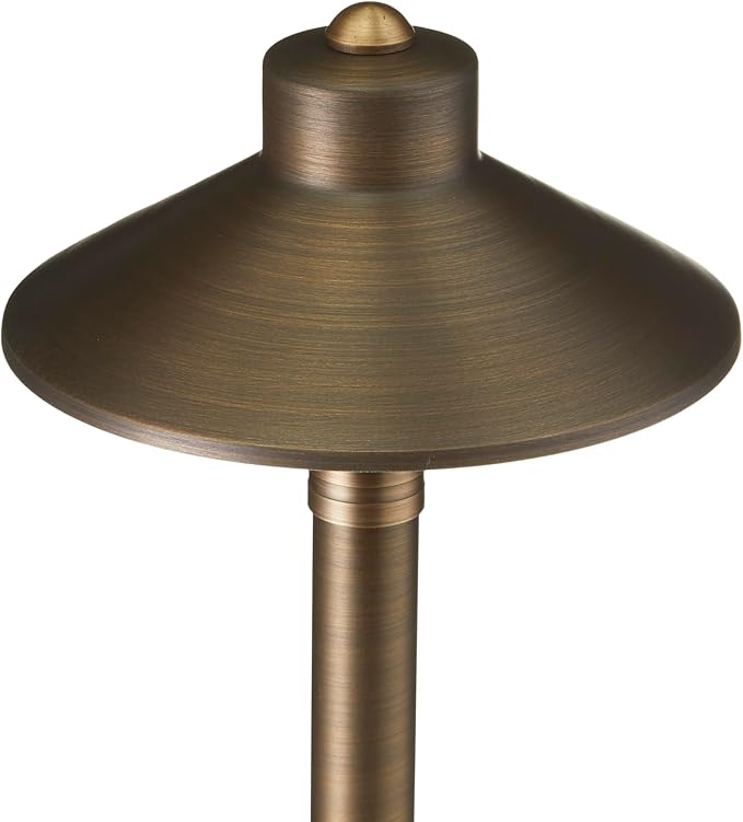 VOLT 15-Pack 12V Cast Brass Flat Hat Path Lights (7" Shade, 24" Tall) for Low Voltage Landscape Lighting on Outdoor Pathway, Walkway, Garden, Driveway or Patio