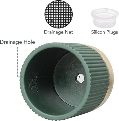 Set of 3 Cement Planter Pots with Drainage Hole,4 inch Plant Pots for Plants Indoor Houseplants,Succulent Pots Windowsil Planter (Green&Gold)