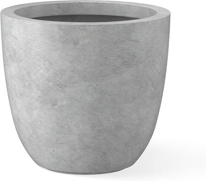 Kante 10 Inch Dia Round Concrete Planter, Indoor Outdoor Large Plant Pot with Drainage Hole and Rubber Plug for Home Patio Garden, Natural Concrete