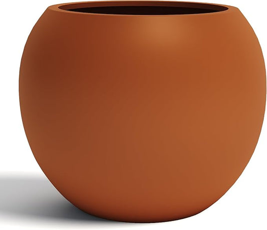 DTY Mount Sherman 16.1'' D x 13.6'' H (Pot Opening 11.8") Fiberstone Round Planter with Drainage Hole, Smooth Finishes, Weather Resistant for Indoor and Outdoor, 2 Extra Coco Mats - Terracotta, Medium